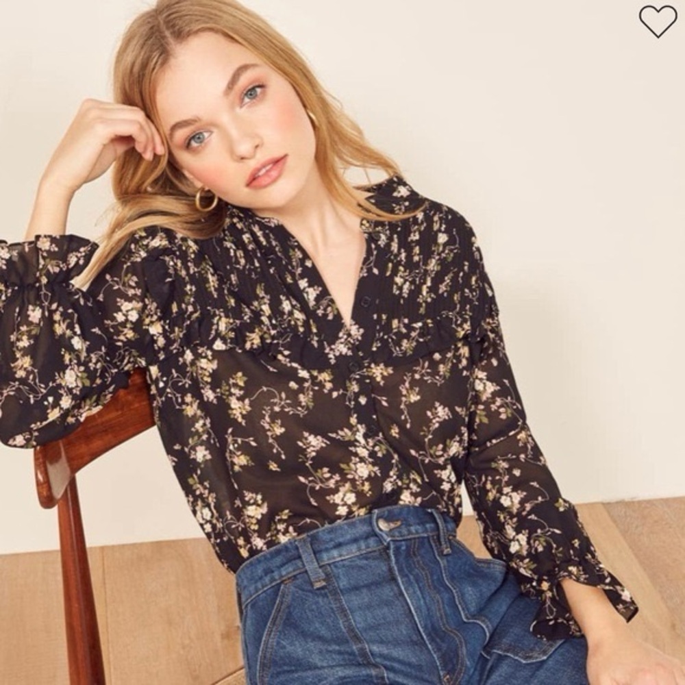 Reformation Floral Semi-Sheer Long sleeve  Blouse -‎ Size small